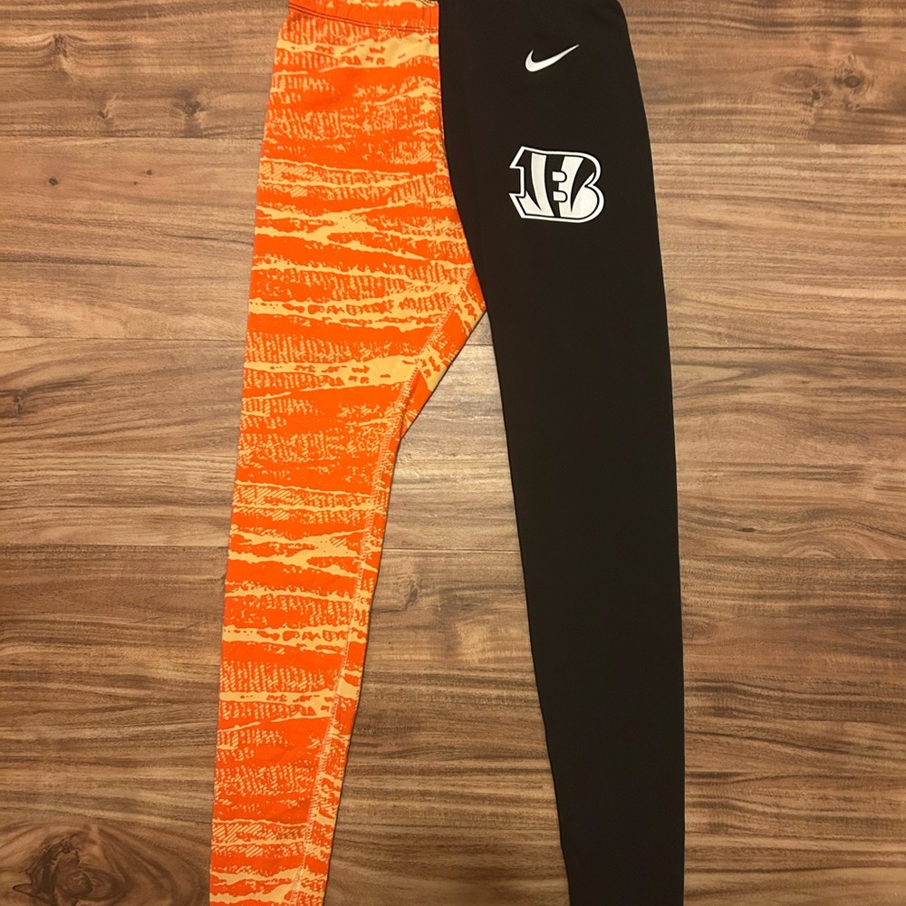 NFL Women’s Bengals leggings / Duo tone  solid Black and Orange snake pattern